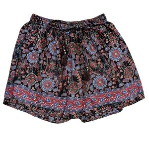 Wevez 100% Silk Shorts Paisley Floral Pattern Elastic Drawstring Waistband Boho